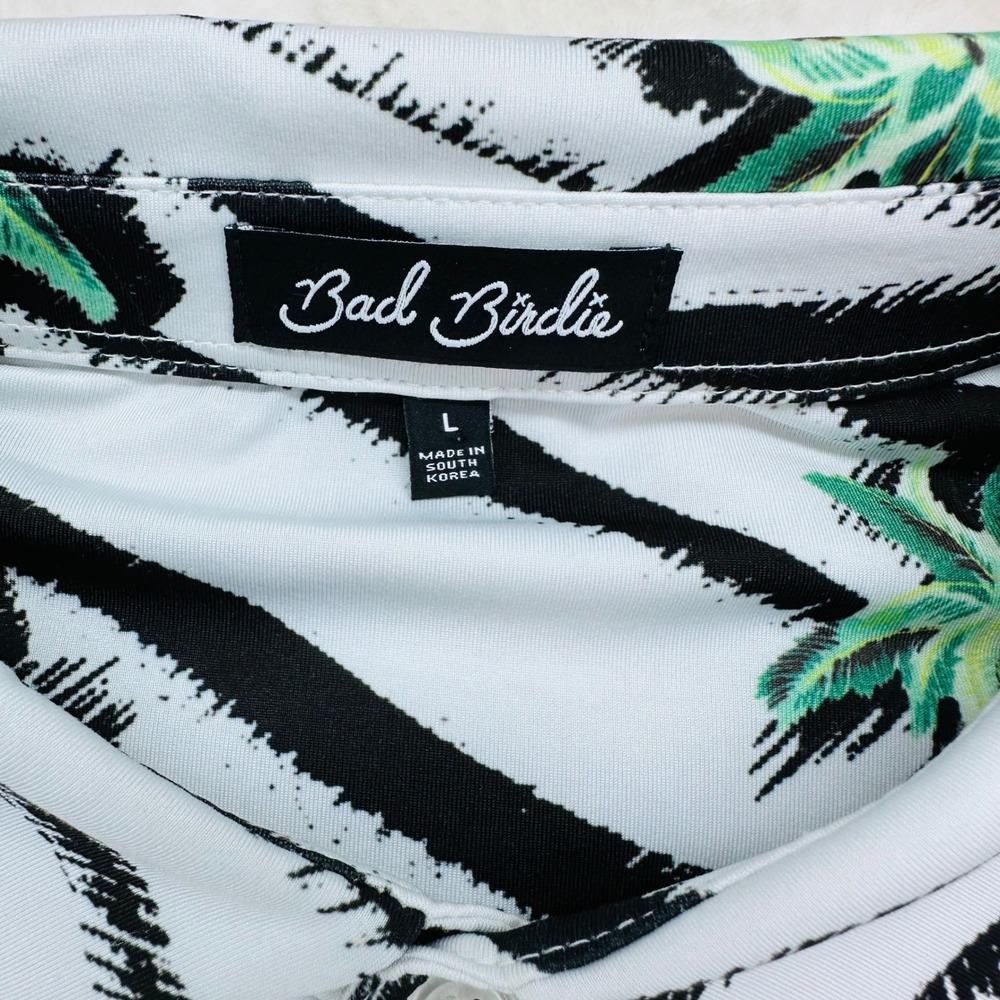 Bad Birdie Mens Zebra Palm Tree Golf Polo Shirt White Black Green Large - Picture 4 of 9